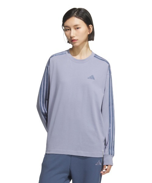 adidas（アディダス）の「アディダス adidas エッセンシャルズ プラス スリーストライプス 長袖Tシャツ（Tシャツ/カットソー・レディース・ネイビー/サンドグレー・M/L/S）」の2枚目の写真