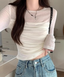HALEY PESCA/シースルー 長袖 ギャザーカットソー
