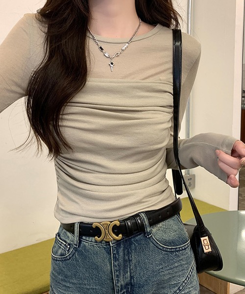 HALEY PESCA（ヘーリーペスカ）の「HALEY PESCA/シースルー　長袖　ギャザーカットソー（Tシャツ/カットソー・レディース・カーキ/ホワイト・MEDIUM/SMALL）」の6枚目の写真