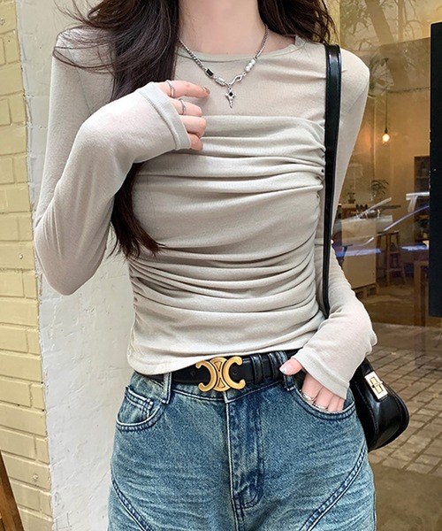 HALEY PESCA（ヘーリーペスカ）の「HALEY PESCA/シースルー　長袖　ギャザーカットソー（Tシャツ/カットソー・レディース・カーキ/ホワイト・MEDIUM/SMALL）」の8枚目の写真