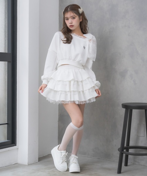 couture BY ROJITA(クチュールバイロジータ)の「【セットアップ対応】スウェットティアードミニスカパン(スカート・レディース・ホワイト/ブラック/グレー/ブラック系その他・FREE)」の1枚目の写真