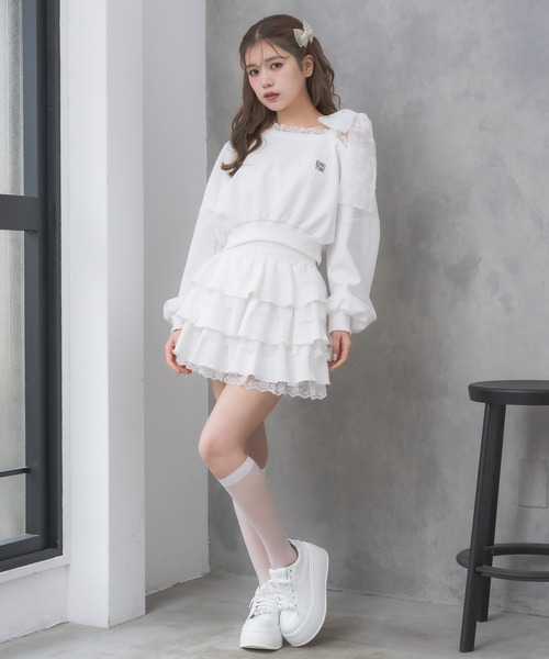 couture BY ROJITA(クチュールバイロジータ)の「【セットアップ対応】スウェットティアードミニスカパン(スカート・レディース・ホワイト/ブラック/グレー/ブラック系その他・FREE)」の5枚目の写真