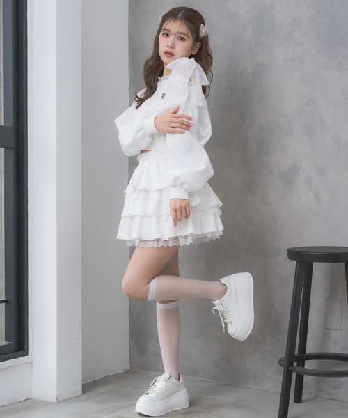 couture BY ROJITA(クチュールバイロジータ)の「【セットアップ対応】スウェットティアードミニスカパン(スカート・レディース・ホワイト/ブラック/グレー/ブラック系その他・FREE)」の6枚目の写真