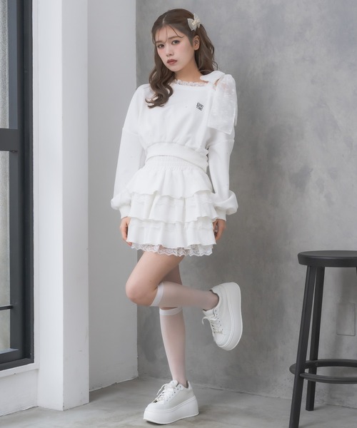 couture BY ROJITA(クチュールバイロジータ)の「【セットアップ対応】スウェットティアードミニスカパン(スカート・レディース・ホワイト/ブラック/グレー/ブラック系その他・FREE)」の7枚目の写真