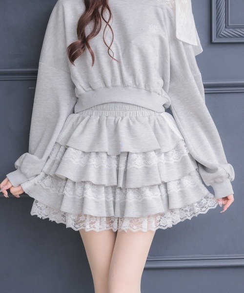 couture BY ROJITA(クチュールバイロジータ)の「【セットアップ対応】スウェットティアードミニスカパン(スカート・レディース・ホワイト/ブラック/グレー/ブラック系その他・FREE)」の12枚目の写真