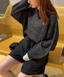 ISOOK | 【ISOOK / アイスー】アクリルモヘア配色レイヤードニット / カラーニット セーター プルオーバー 長袖 バイカラー 配色トップス ミドル丈 ビックシルエット オーバーサイズ ボリュームスリーブ クルーネック グレー チャコール レッド 赤 無地 ZOZOTOWN限定(ニット/セーター)