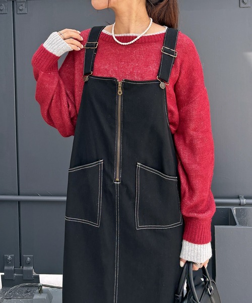 ISOOK（アイスー）の「【ISOOK / アイスー】アクリルモヘア配色レイヤードニット / カラーニット セーター プルオーバー 長袖 バイカラー 配色トップス ミドル丈 ビッグシルエット オーバーサイズ ボリュームスリーブ クルーネック グレー チャコール 春ニット 春服 無地 ZOZOTOWN限定（ニット/セーター・レディース・グレー/チャコールグレー/レッド・FREE）」の13枚目の写真