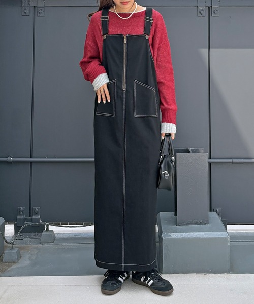 ISOOK（アイスー）の「【ISOOK / アイスー】アクリルモヘア配色レイヤードニット / カラーニット セーター プルオーバー 長袖 バイカラー 配色トップス ミドル丈 ビッグシルエット オーバーサイズ ボリュームスリーブ クルーネック グレー チャコール 春ニット 春服 無地 ZOZOTOWN限定（ニット/セーター・レディース・グレー/チャコールグレー/レッド・FREE）」の15枚目の写真