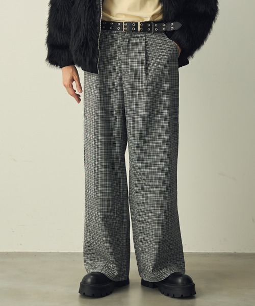 Shoowtime(ショウタイム)の「Check One-Tuck Wide Slacks / チェック1タックワイドスラックス(スラックス・メンズ・ブラック系/ブラウン系・X-LARGE/MEDIUM/LARGE)」の14枚目の写真