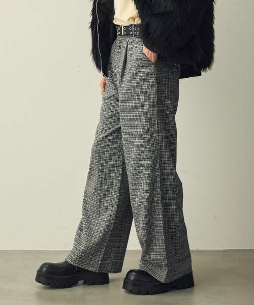 セール】Check One-Tuck Wide Slacks / チェック1タックワイド