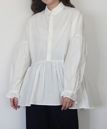 シャツ衿ギャザーチュニックブラウス-ZOZOMARKET by ハヤシアンナ