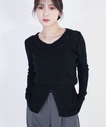 Reurie'（レウリィ）の「【2点セット】メランジビスチェ＆カーディガン / 長袖 クルーネック 着回し レイヤード 重ね着 シンプル 大人カジュアル 春 秋 冬（アンサンブル）」