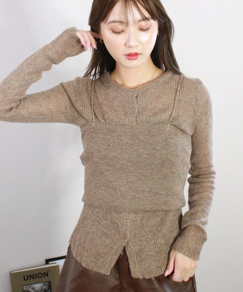 Reurie'(レウリィ)の「【2点セット】メランジビスチェ&カーディガン / 長袖 クルーネック 着回し レイヤード 重ね着 シンプル 大人カジュアル 春 秋 冬(アンサンブル・レディース・ブラック/モカ・FREE)」の12枚目の写真