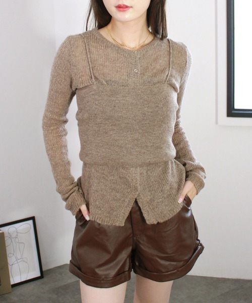 Reurie'(レウリィ)の「【2点セット】メランジビスチェ&カーディガン / 長袖 クルーネック 着回し レイヤード 重ね着 シンプル 大人カジュアル 春 秋 冬(アンサンブル・レディース・ブラック/モカ・FREE)」の19枚目の写真