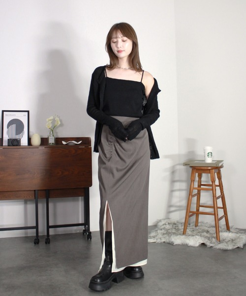 Reurie'(レウリィ)の「【2点セット】メランジビスチェ&カーディガン / 長袖 クルーネック 着回し レイヤード 重ね着 シンプル 大人カジュアル 春 秋 冬(アンサンブル・レディース・ブラック/モカ・FREE)」の11枚目の写真