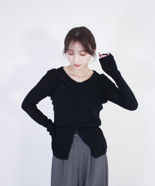 Reurie'(レウリィ)の「【2点セット】メランジビスチェ&カーディガン / 長袖 クルーネック 着回し レイヤード 重ね着 シンプル 大人カジュアル 春 秋 冬(アンサンブル・レディース・ブラック/モカ・FREE)」の22枚目の写真
