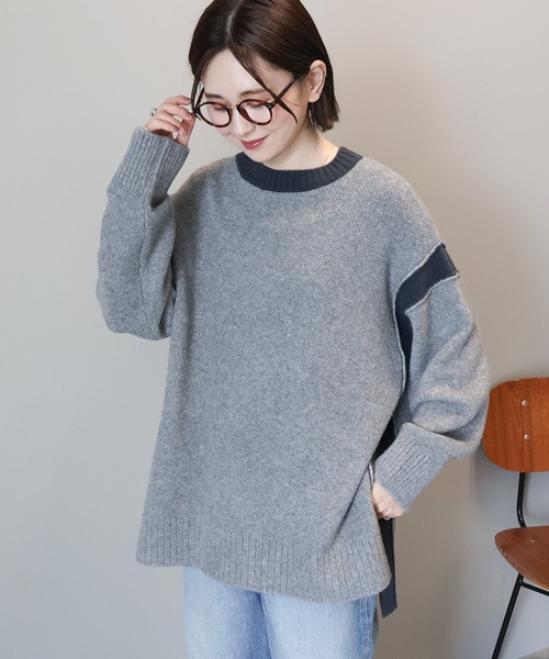 ボーダーシアーニット　アイボリー✖️ブルー ボーダーシアーニット アイボリー✖️ブルー rectangle（レクタングル