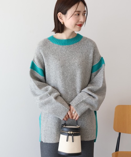 AMERICAN HOLIC(アメリカンホリック)の「バイカラーニットプルオーバー【WEB限定カラー有り】(ニット/セーター・レディース・杢グレー/グレイッシュベージュ/ブラック/グレー系その他・L/M)」の3枚目の写真