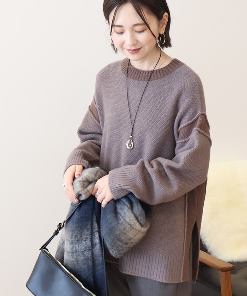 【美品✨】andper se Mサイズ グレーセーター 天竺オーバーサイズバイカラーハイネックニット | ファッション