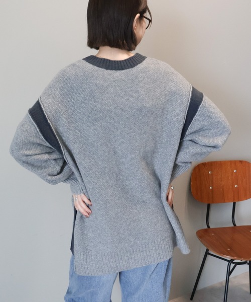 AMERICAN HOLIC(アメリカンホリック)の「バイカラーニットプルオーバー【WEB限定カラー有り】(ニット/セーター・レディース・杢グレー/グレイッシュベージュ/ブラック/グレー系その他・L/M)」の9枚目の写真
