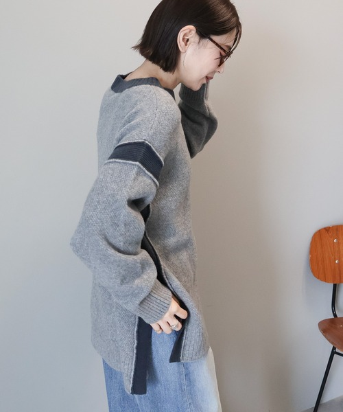 AMERICAN HOLIC(アメリカンホリック)の「バイカラーニットプルオーバー【WEB限定カラー有り】(ニット/セーター・レディース・杢グレー/グレイッシュベージュ/ブラック/グレー系その他・L/M)」の10枚目の写真