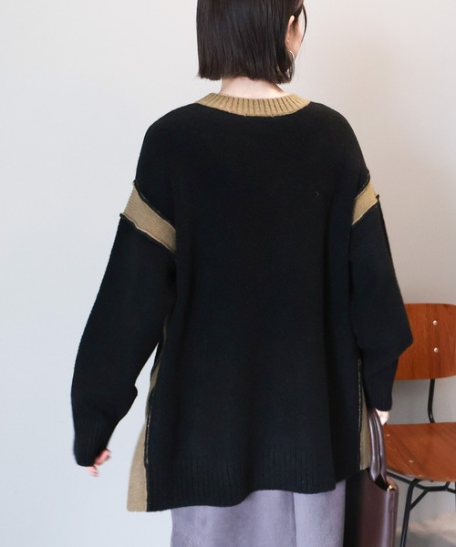 AMERICAN HOLIC(アメリカンホリック)の「バイカラーニットプルオーバー【WEB限定カラー有り】(ニット/セーター・レディース・杢グレー/グレイッシュベージュ/ブラック/グレー系その他・L/M)」の13枚目の写真