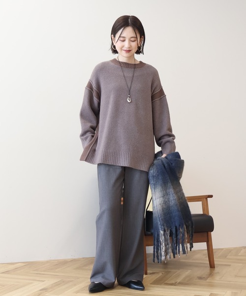 AMERICAN HOLIC(アメリカンホリック)の「バイカラーニットプルオーバー【WEB限定カラー有り】(ニット/セーター・レディース・杢グレー/グレイッシュベージュ/ブラック/グレー系その他・L/M)」の18枚目の写真