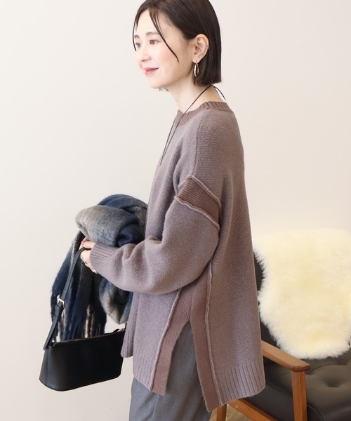AMERICAN HOLIC(アメリカンホリック)の「バイカラーニットプルオーバー【WEB限定カラー有り】(ニット/セーター・レディース・杢グレー/グレイッシュベージュ/ブラック/グレー系その他・L/M)」の21枚目の写真