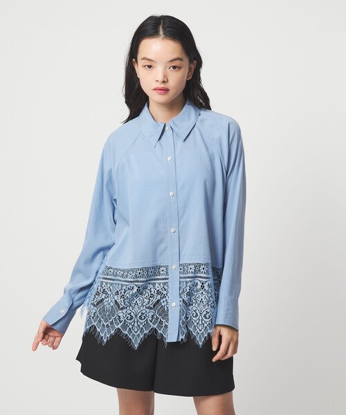 EMMEL REFINES（エメルリファインズ）の「＜EMMEL REFINES＞EM レース レイヤー シャツ（シャツ/ブラウス・レディース・ライトブルー/ホワイト・FREE）」の2枚目の写真