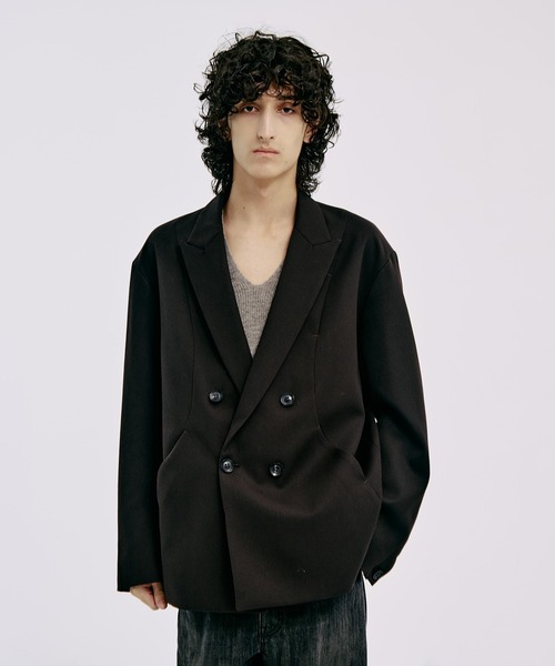 CONZ（コンズ）の「OVER SIZE DOUBLE JKT GABA（テーラードジャケット・メンズ・ダークブラウン/ストライプ/ネイビー/ブラック・1/2/3）」の3枚目の写真
