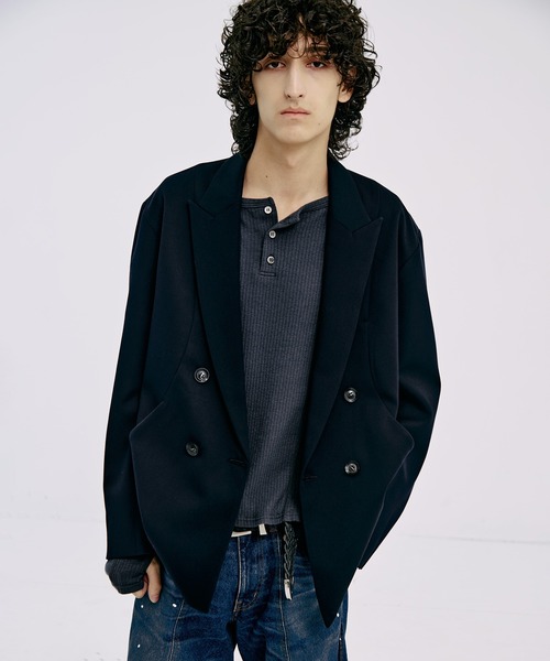 CONZ（コンズ）の「OVER SIZE DOUBLE JKT GABA（テーラードジャケット・メンズ・ダークブラウン/ストライプ/ネイビー/ブラック・1/2/3）」の4枚目の写真