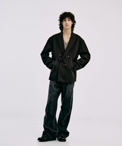 CONZ（コンズ）の「OVER SIZE DOUBLE JKT GABA（テーラードジャケット・メンズ・ダークブラウン/ストライプ/ネイビー/ブラック・1/2/3）」の5枚目の写真