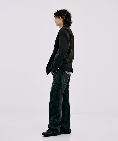 CONZ（コンズ）の「OVER SIZE DOUBLE JKT GABA（テーラードジャケット・メンズ・ダークブラウン/ストライプ/ネイビー/ブラック・1/2/3）」の6枚目の写真