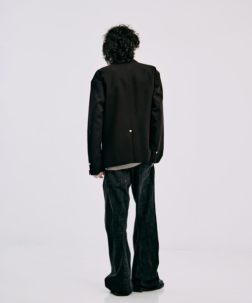 CONZ（コンズ）の「OVER SIZE DOUBLE JKT GABA（テーラードジャケット・メンズ・ダークブラウン/ストライプ/ネイビー/ブラック・1/2/3）」の7枚目の写真