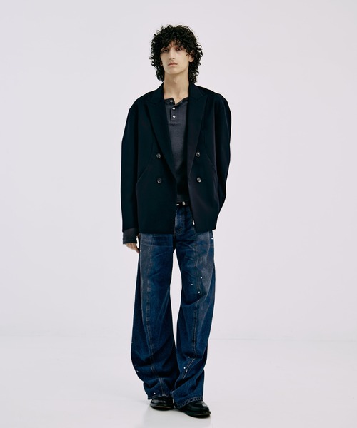 CONZ（コンズ）の「OVER SIZE DOUBLE JKT GABA（テーラードジャケット・メンズ・ダークブラウン/ストライプ/ネイビー/ブラック・1/2/3）」の8枚目の写真
