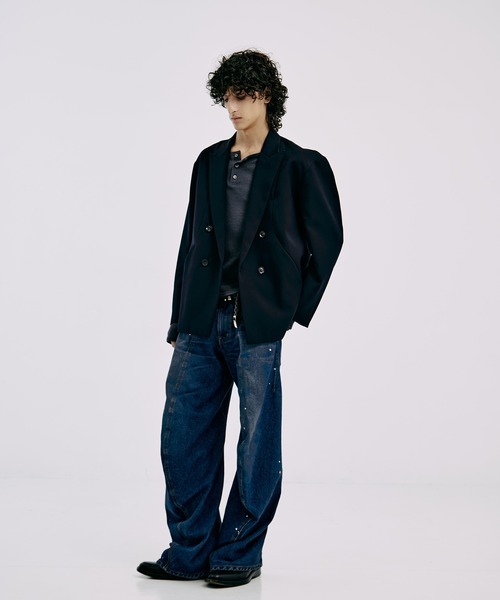 CONZ（コンズ）の「OVER SIZE DOUBLE JKT GABA（テーラードジャケット・メンズ・ダークブラウン/ストライプ/ネイビー/ブラック・1/2/3）」の9枚目の写真