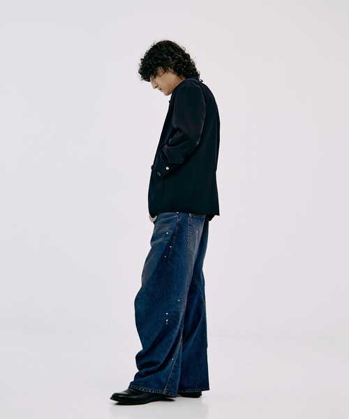 CONZ（コンズ）の「OVER SIZE DOUBLE JKT GABA（テーラードジャケット・メンズ・ダークブラウン/ストライプ/ネイビー/ブラック・1/2/3）」の10枚目の写真