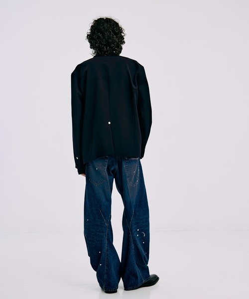 CONZ（コンズ）の「OVER SIZE DOUBLE JKT GABA（テーラードジャケット・メンズ・ダークブラウン/ストライプ/ネイビー/ブラック・1/2/3）」の11枚目の写真