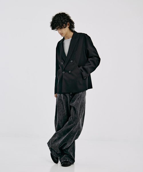 CONZ（コンズ）の「OVER SIZE DOUBLE JKT GABA（テーラードジャケット・メンズ・ダークブラウン/ストライプ/ネイビー/ブラック・1/2/3）」の12枚目の写真
