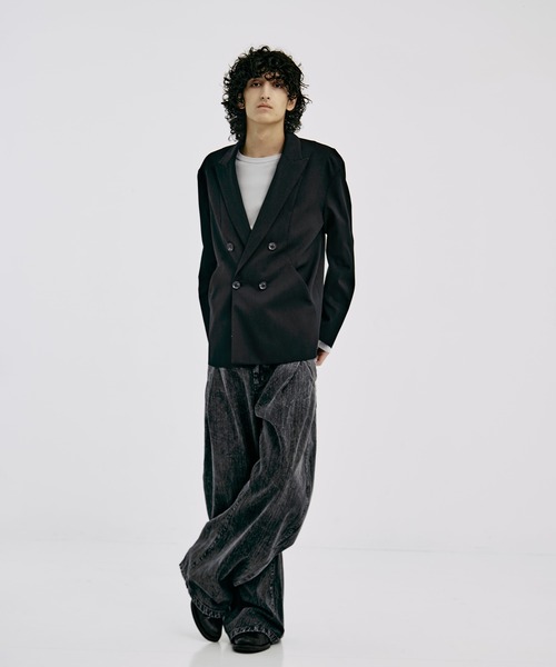 CONZ（コンズ）の「OVER SIZE DOUBLE JKT GABA（テーラードジャケット・メンズ・ダークブラウン/ストライプ/ネイビー/ブラック・1/2/3）」の13枚目の写真