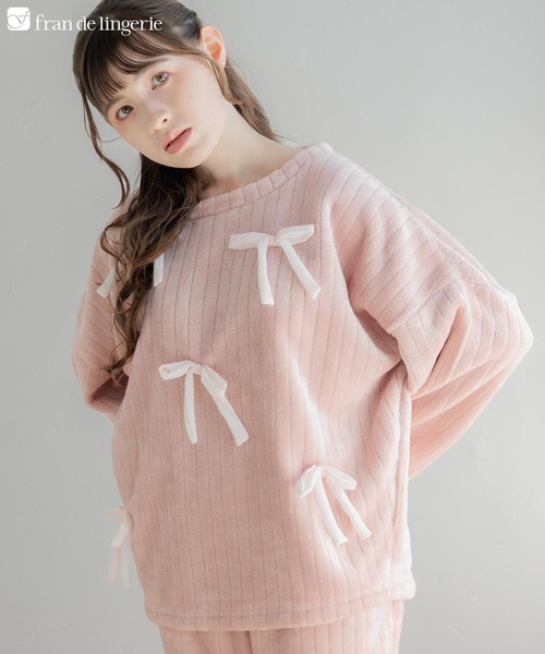 fran de lingerie(フランデランジェリー)の「もこもこ ルームウェア パジャマ 冬 レディース あったか モコモコ 着る毛布「メモリーフリース」(ルームウェア/パジャマ・レディース・ホワイト系その他/ダークグレー/ピンク系その他2・M-L)」の3枚目の写真