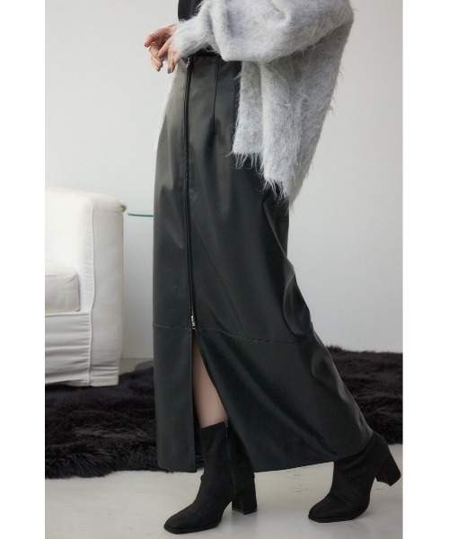 セール】フェイクレザー/スエードジップタイトスカート（スカート