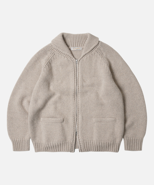 HEAVY COWICHAN ZIP UP CARDIGAN _ OATMEAL