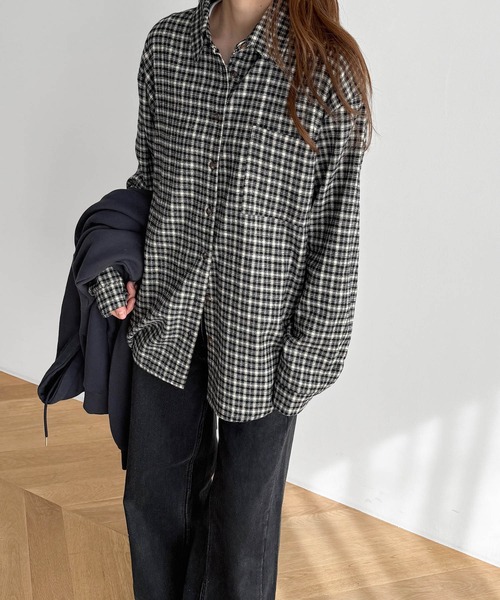 CANAL JEAN(キャナルジーン)の「El mar ネルブロックチェックシャツ(シャツ/ブラウス・レディース・ブラック/ネイビー・ONE SIZE)」の1枚目の写真