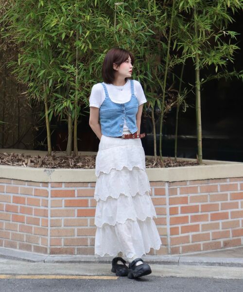 LADY VOLUME(レディーボリューム)の「カットバンドレイヤードラッフルスカート (クリームベージュ)(スカート・レディース・その他・SMALL/MEDIUM)」の4枚目の写真