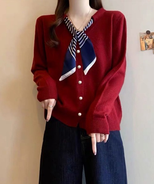 Miniministore(ミニミニストア)の「ボウタイニットトップス きれいめ 秋冬服(ニット/セーター・レディース・レッド/イエロー/ホワイト/ブラック・FREE)」の4枚目の写真