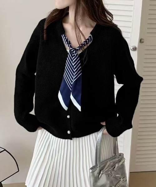 Miniministore(ミニミニストア)の「ボウタイニットトップス きれいめ 秋冬服(ニット/セーター・レディース・レッド/イエロー/ホワイト/ブラック・FREE)」の1枚目の写真