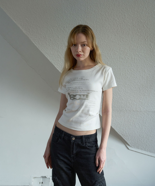 5OML(オーオーエムエル)の「ソムルロゴスリムクロップTシャツホワイト(Tシャツ/カットソー・レディース・ホワイト・FREE)」の2枚目の写真