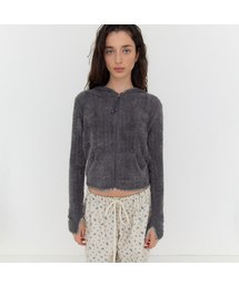 SUI STITCH KNIT HOODIE ZIP-UP - CHARCOAL