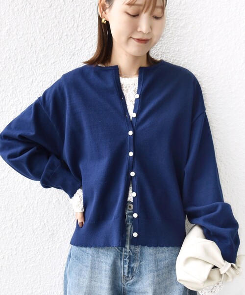 セール】〈手洗い可能〉コットン カシミヤ混 スカラップヘム